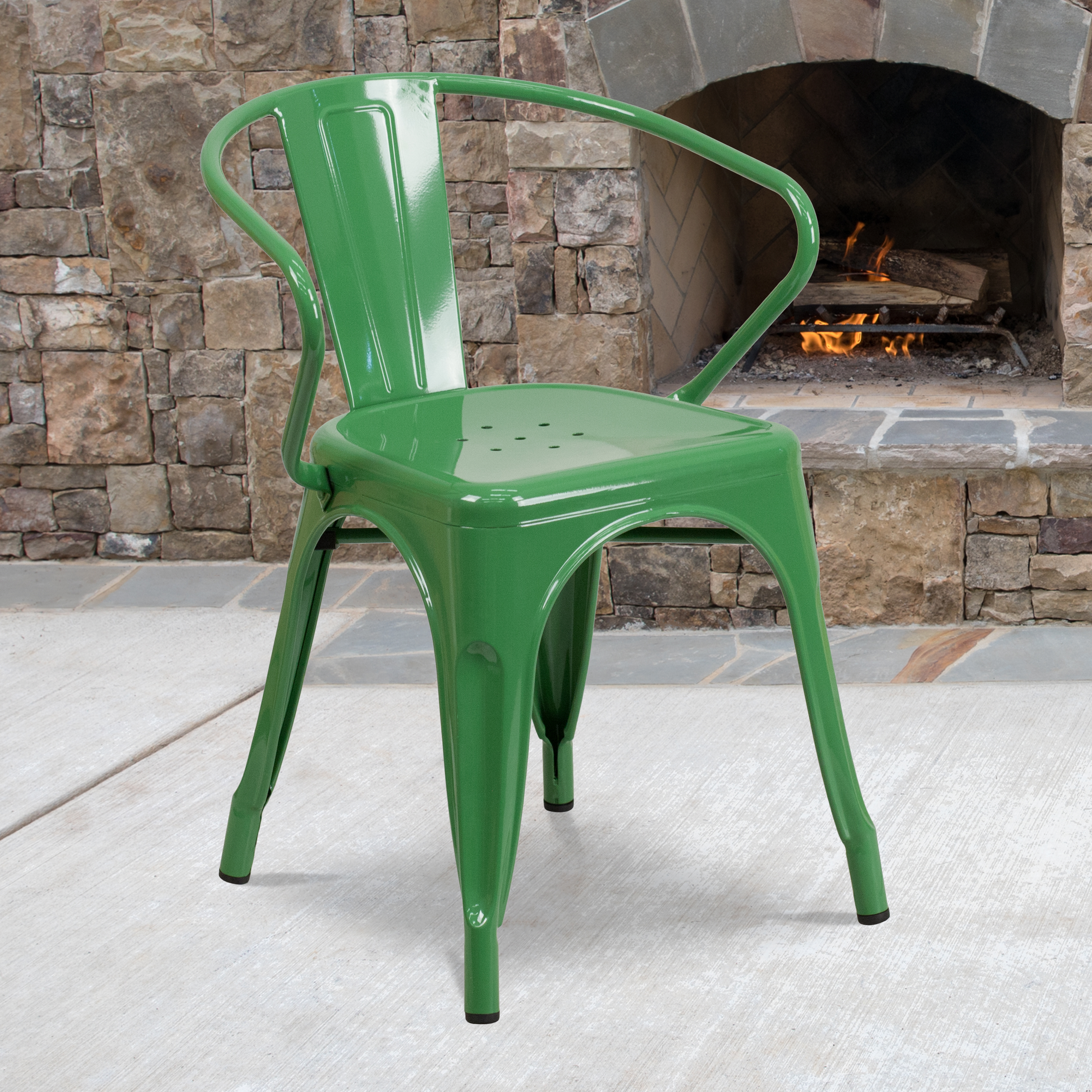 Commercial Grade Green Metal IndoorOutdoor Chair with Arms Walmart
