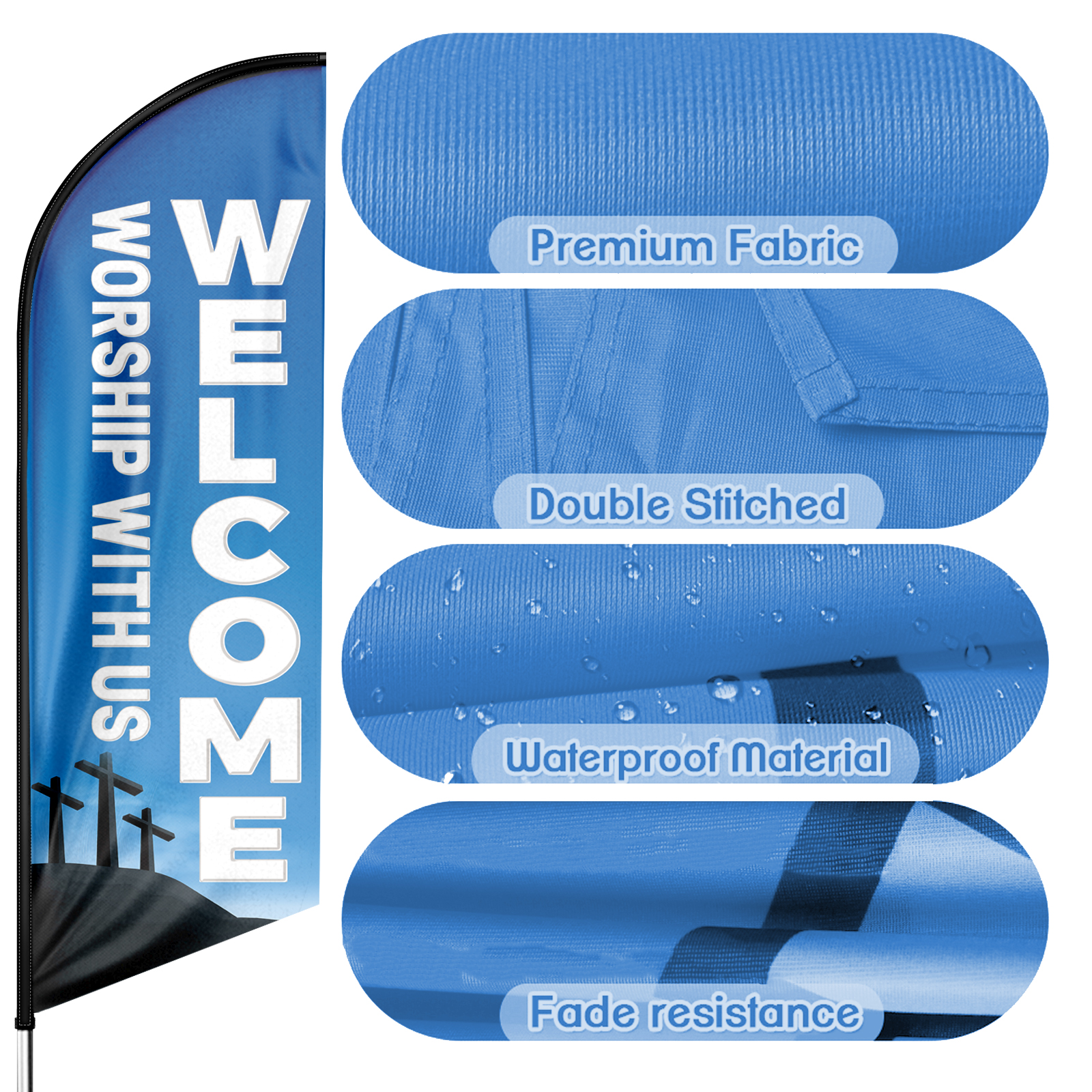 Welcome worship Sign Feather Flag,8FT Welcome worship outdoor advertising flag, Welcome worship Business Sign,Welcome worship Swooper Flag（FLAG ONLY）