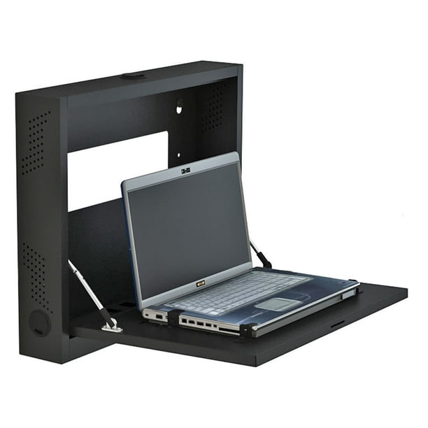Black Hideaway Laptop Wall Mount Desk Workstation With Lock And