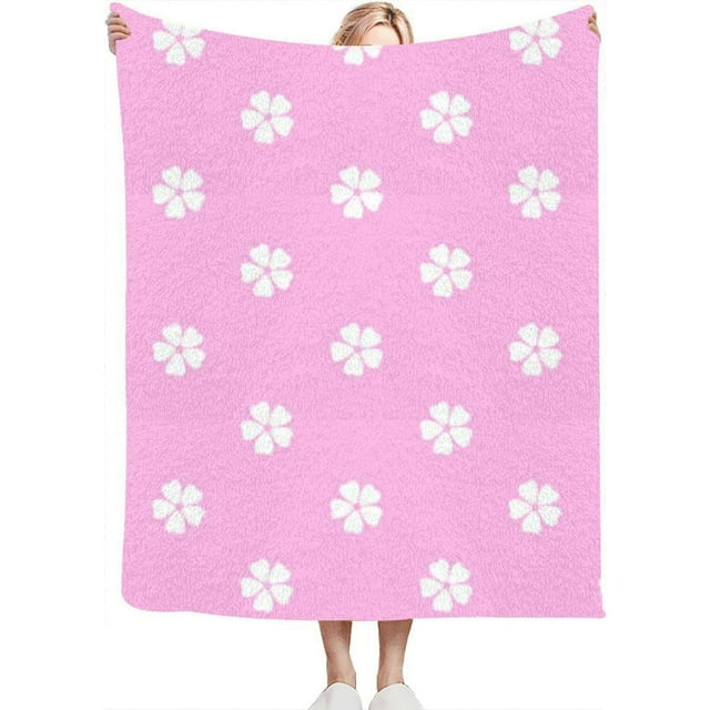 Couverture Jetée Rose à Carreaux Rétro à Fleurs Abstraites pour Canapé Lit Douce Mignonne en Molleton Duveteuse Printemps Été Couvertures Jetées Confortables pour Salon Couverture Jetée pour Chaise