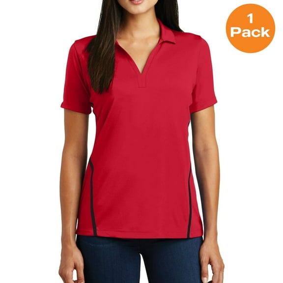 Sport-Tek LST620 Ladies Contrast PosiCharge ® Tough Polo ®, Deep Red/ Black, XS, Womens Polo Shirts