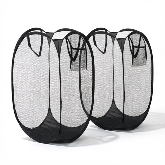 2Pack Pop-Up Mesh Laundry Hamper – Collapsible Dirty Clothes Basket with Side Pocket & Carry Handles, 18.1" Tall, for Bathroom, Dorm, Bedroom & Travel