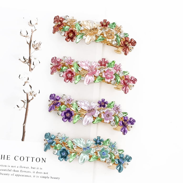 Set of 4 Large Vintage Hair Clips With Floral And Butterfly Design Multicolor 4PCS Vintage Flower Hair Barrettes for Women, Colorful Flora  main image 2