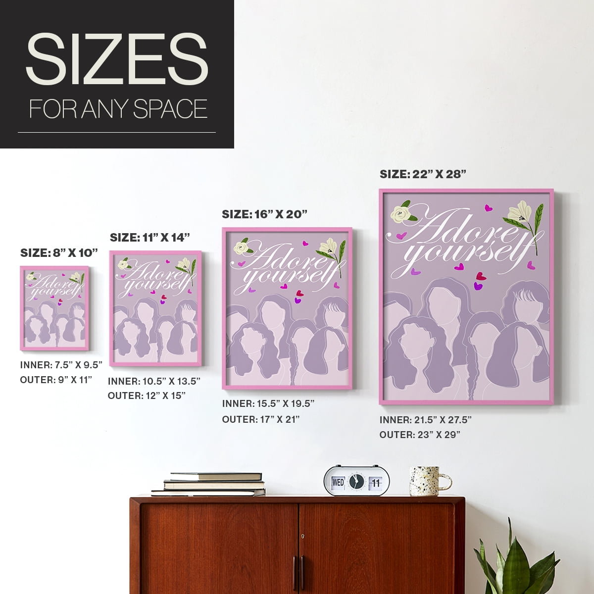 Happy Galentine's Day Collection B Framed Print in Pink Solid Wood Framed Print No Nail Hanging