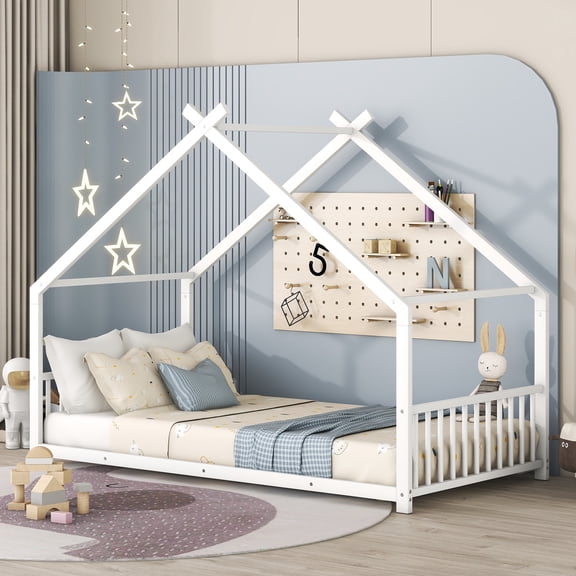 Harper & Bright Designs Twin Size Metal House Bed, White