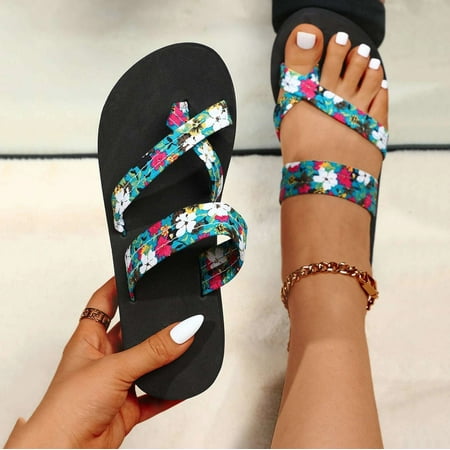 

ãyilirongyummã blue 40 sandals women floral flip flops beach flip flops fashion slippers thick bottom flip flops summer casual fashion beach slippers