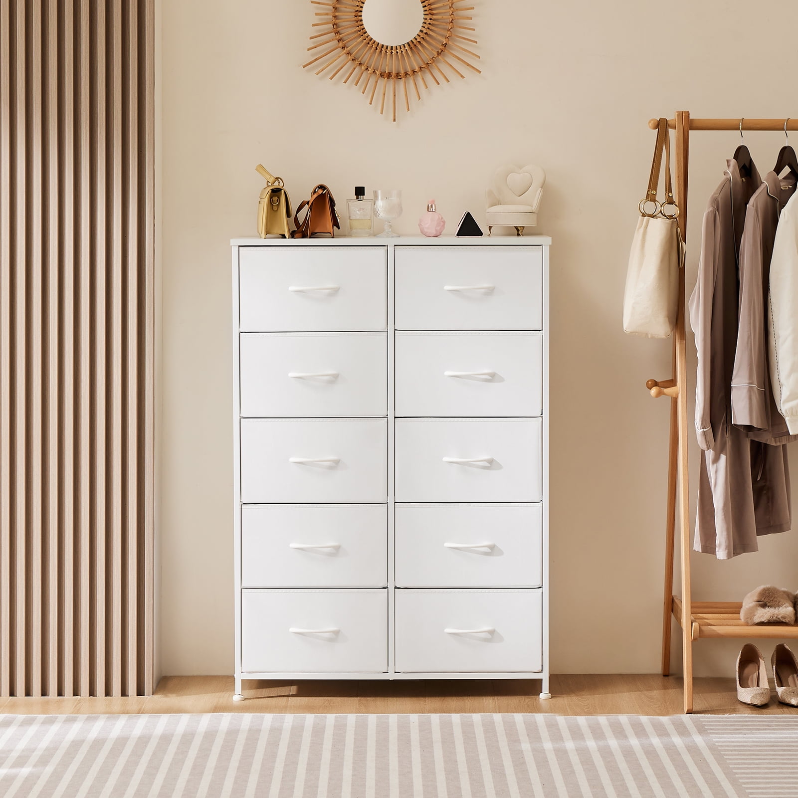 CONCETTA 10-Drawer Fabric Dresser Storage Chest for Bedroom, Closet, Entryway, Storage Furniture for Adults, White