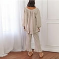 thumbnail image 4 of Enjoytime Lounge Sets for Women Plaid V-Neck Long Sleeve Button Down Blouse Pants 2 Piece Sleepwear Ruffled Fashion Nightwear Cozy Casual Pajamas, 4 of 4