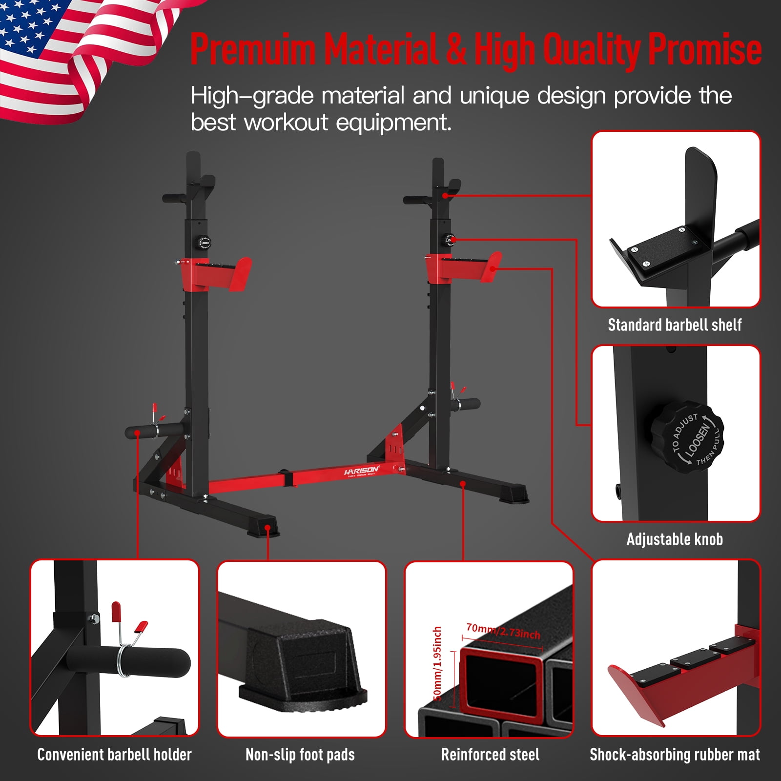 HARISON Adjustable Power Cage, Squat Rack for Home Gym with 650 LBS Capacity, Multifunction Bench Press Rack Stand Workout Equipment (Plates and Bars Not Included)