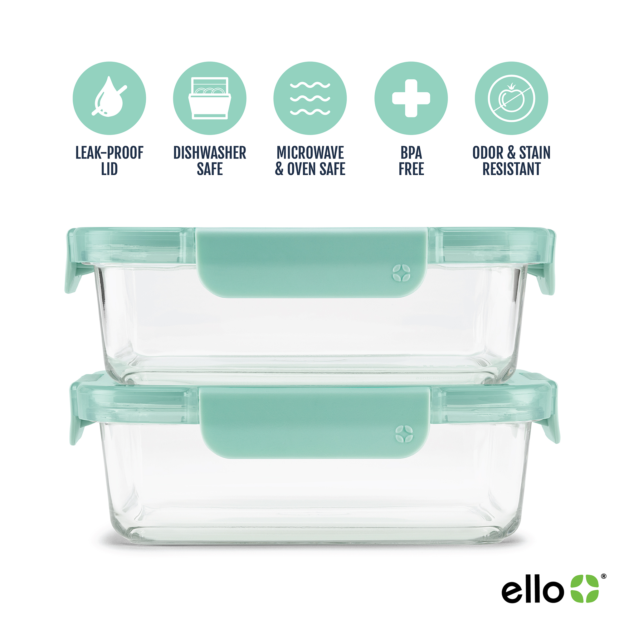 Ello Color Lock 3.4 Cup Glass Meal Prep Containers, 2-Pack photo 4
