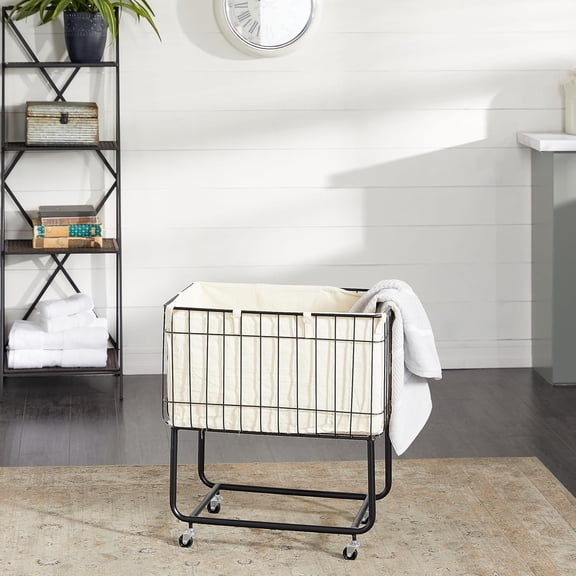 Metal Rectangle Storage Cart with Wheels, 24" x 16" x 26", Black