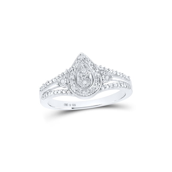 Sterling Silver Womens Round Diamond Teardrop Ring 1/20 Cttw