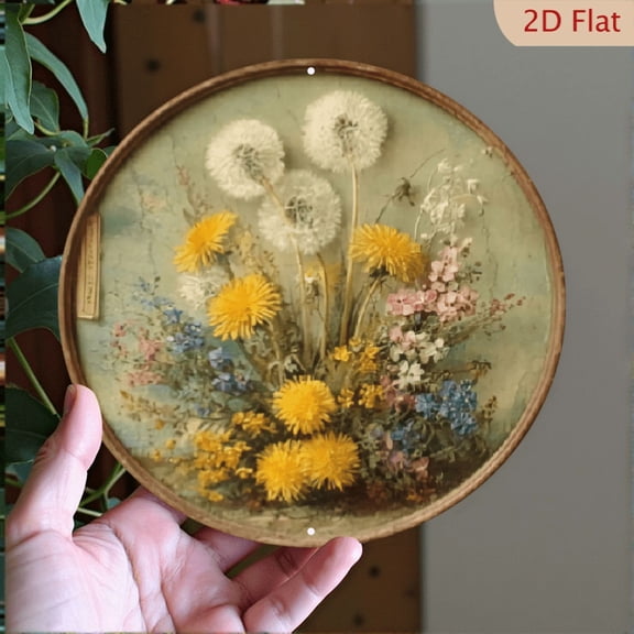 Vintage Dandelion Wall Hanging - Colorful Wildflower Round Metal Sign For Home, 1pc, 8" Round Aluminum Wall Art Sign, Wall Decor For Kitchen, Door, Office, Room, Bathroom Decor, Ideal Gifts, 2D Flat