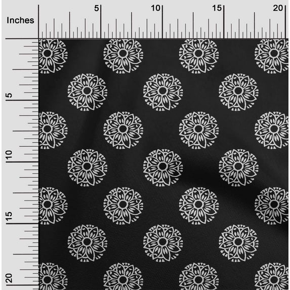 oneOone Silk Tabby Fabric Floral Block Print Fabric BTY 42 Inch Wide