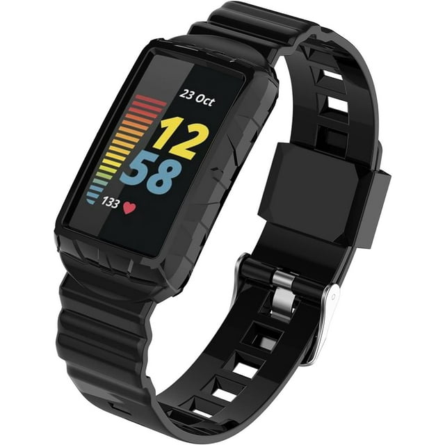 HSHDLDF Green Sport Band Compatible Silicone Fitbit Charge 5/4/3 SE Band with Case All In One Case with Band for Fitbit Charge 5 Bands for Men Fitbit Charge 4 Band Waterproof Charg