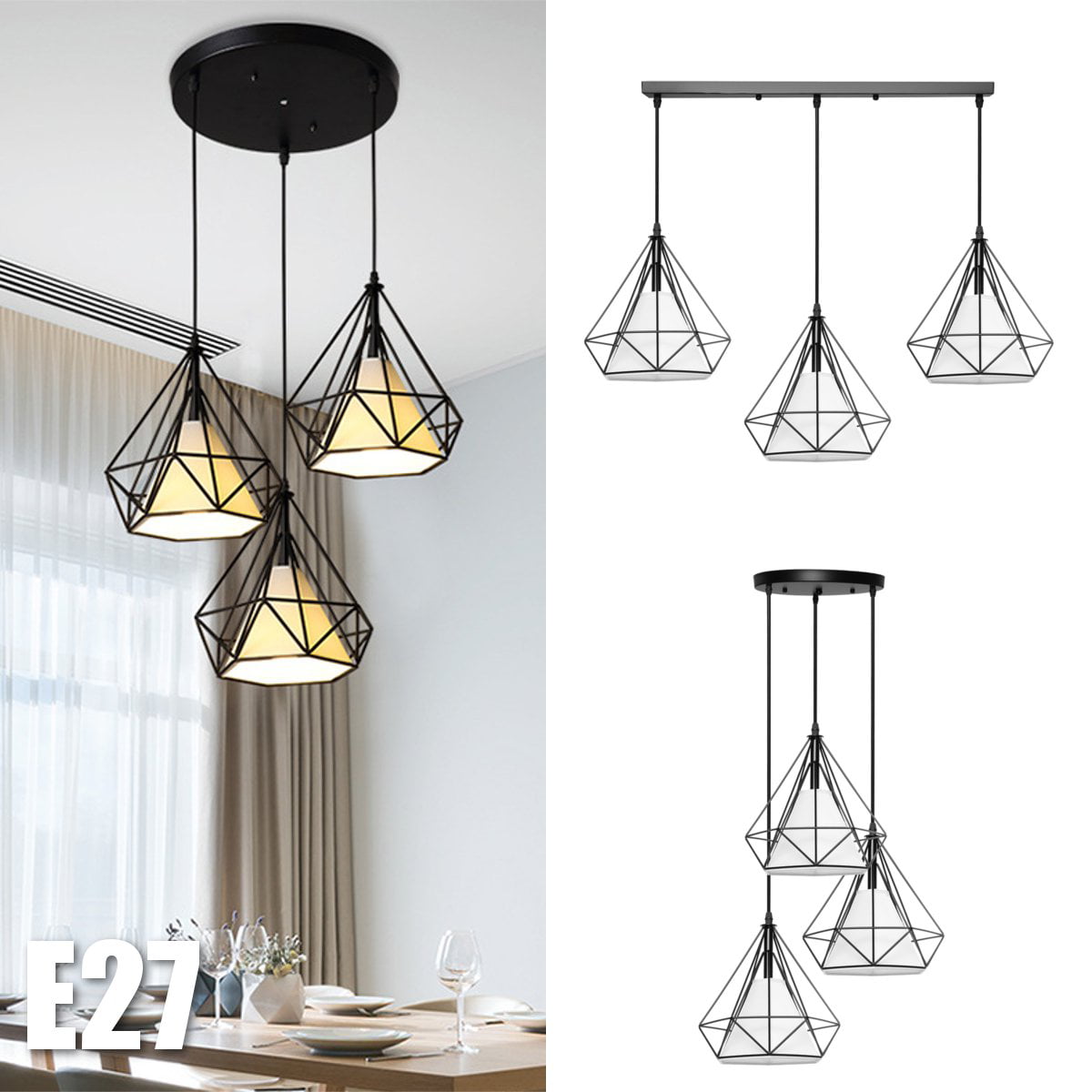 Chandelier Hanging Light Kitchen Lighting Ceiling Lights Fixtures With Long Round Plate For Dining Room Cafe Bar 3 Lights Walmart Canada