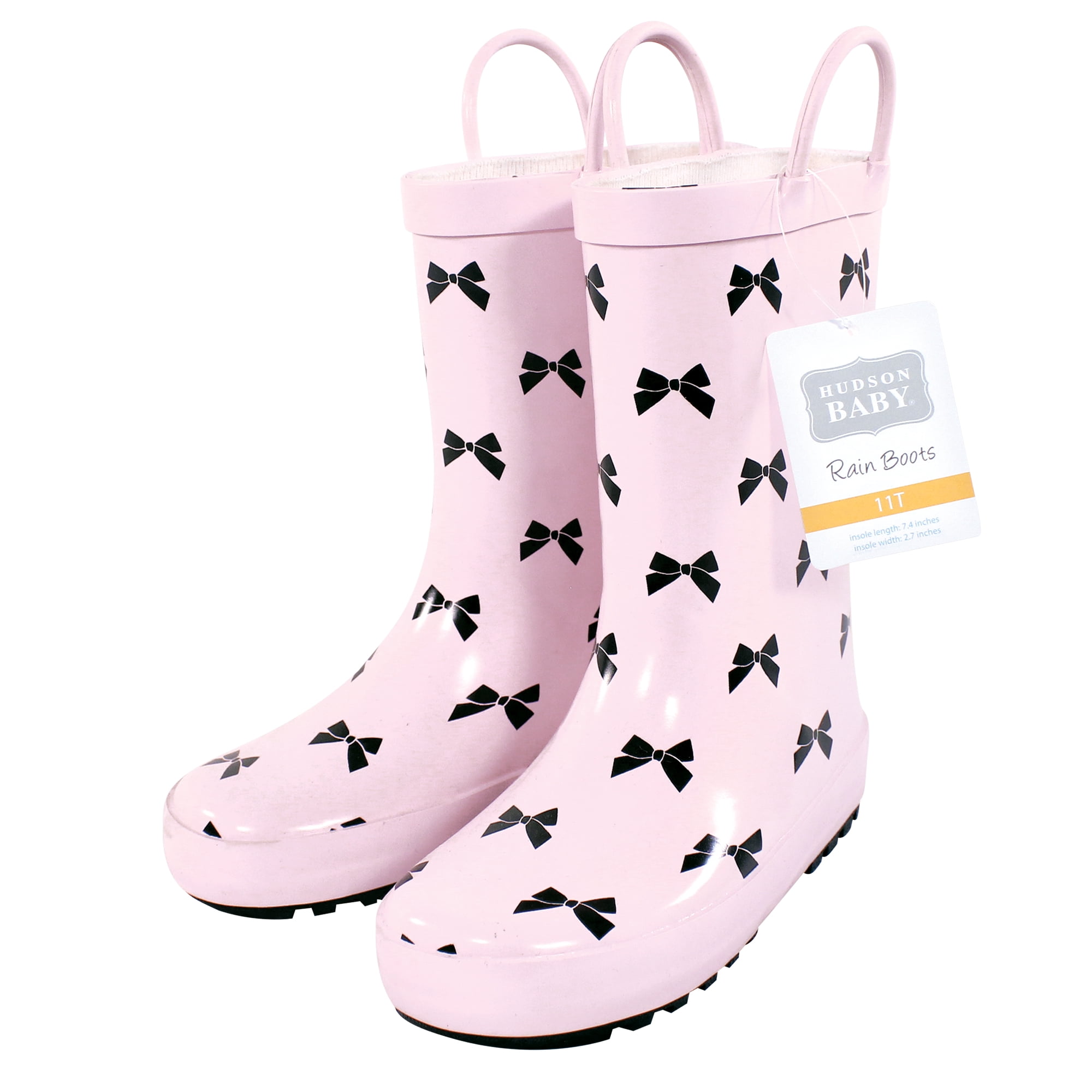 Hudson Baby Girls Rain Boots, Pink Black Bow, 9 Toddler