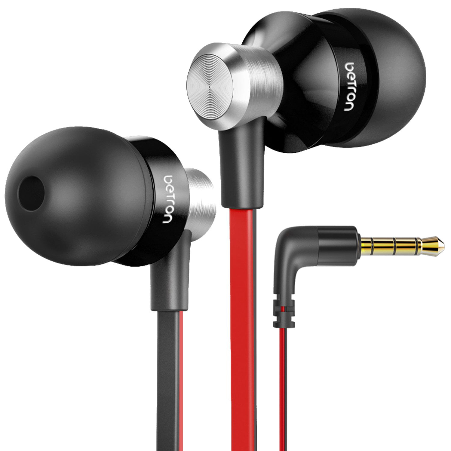 Wired Earbud Headphones with Microphone and Volume Control Black Noise Isolating Earphone Tips Tangle-Free Cord 3.5mm Bass Driven Audio Betron DC950HI Earbuds