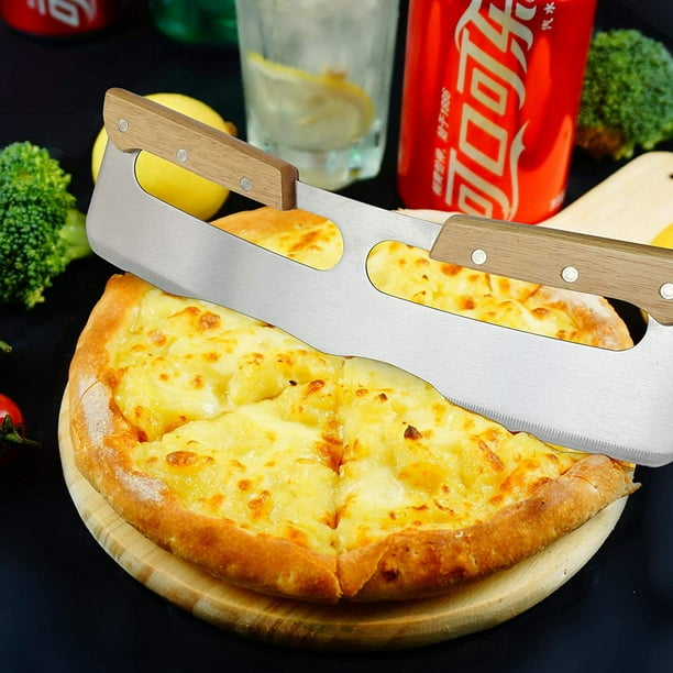 Pizza Cutter Stainless Steel Rocker Knife With Wooden Handle Plastic Cover 14 Inch Large Walmart
