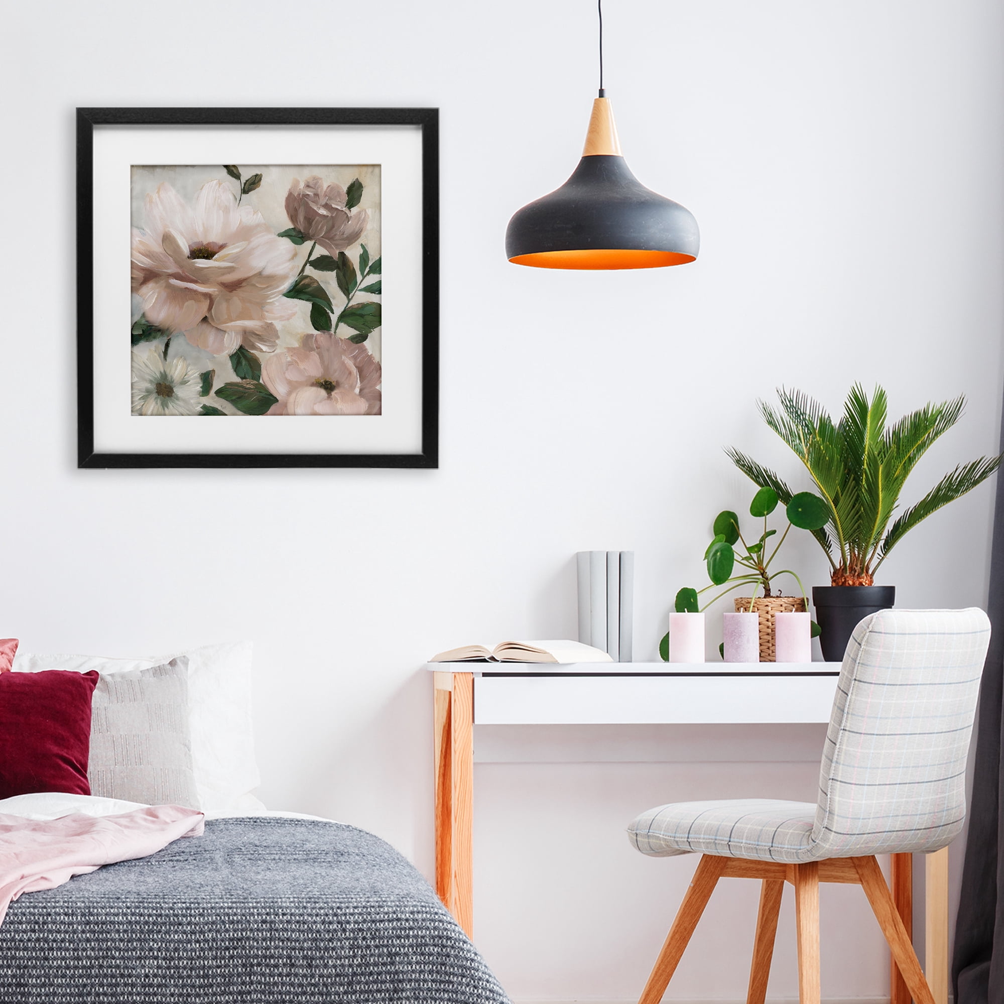 Stupell Industries Budding Blush Peonies & Leaves Black Framed Print Under Glass, design by Nan