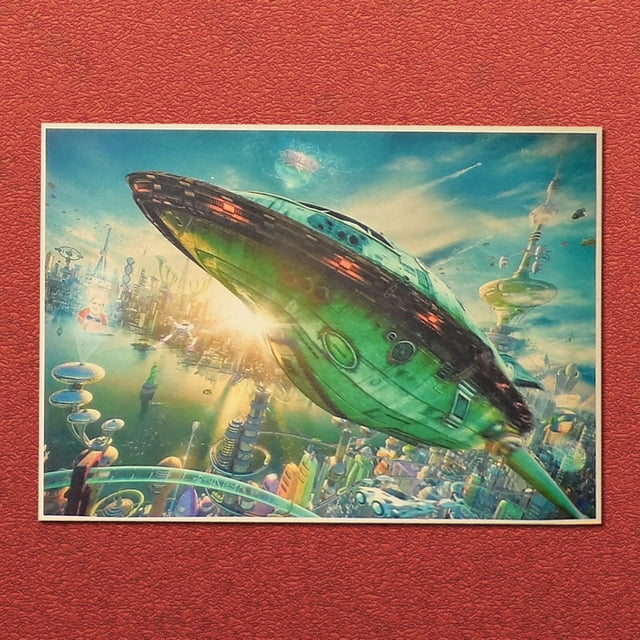Póster Futurama, nave espacial verde, papel kraft, 42 x 30 cm