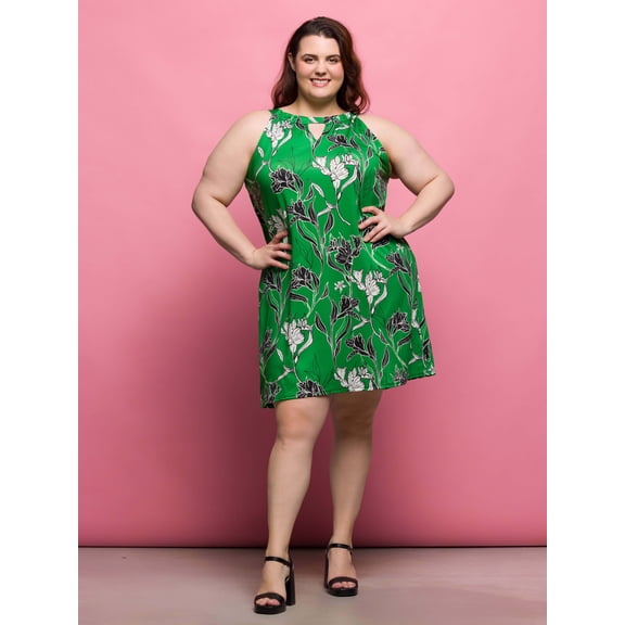 Plus Size Floral Keyhole Sleeveless Dress