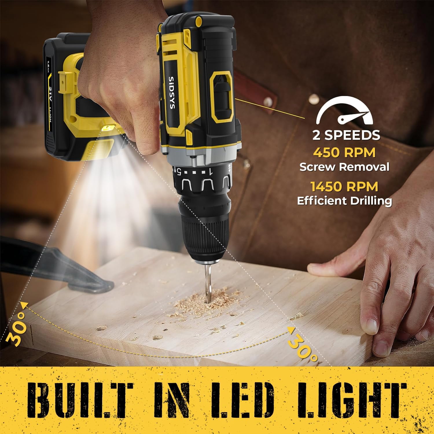 21V  Cordless Electric Drill Set, 3/8 Keyless Chuck Power Drill 17+1 Torque, 2 Variable Speed, Built-In LED, Versatile Hand Drills for Wood Drilling/Screw Removal