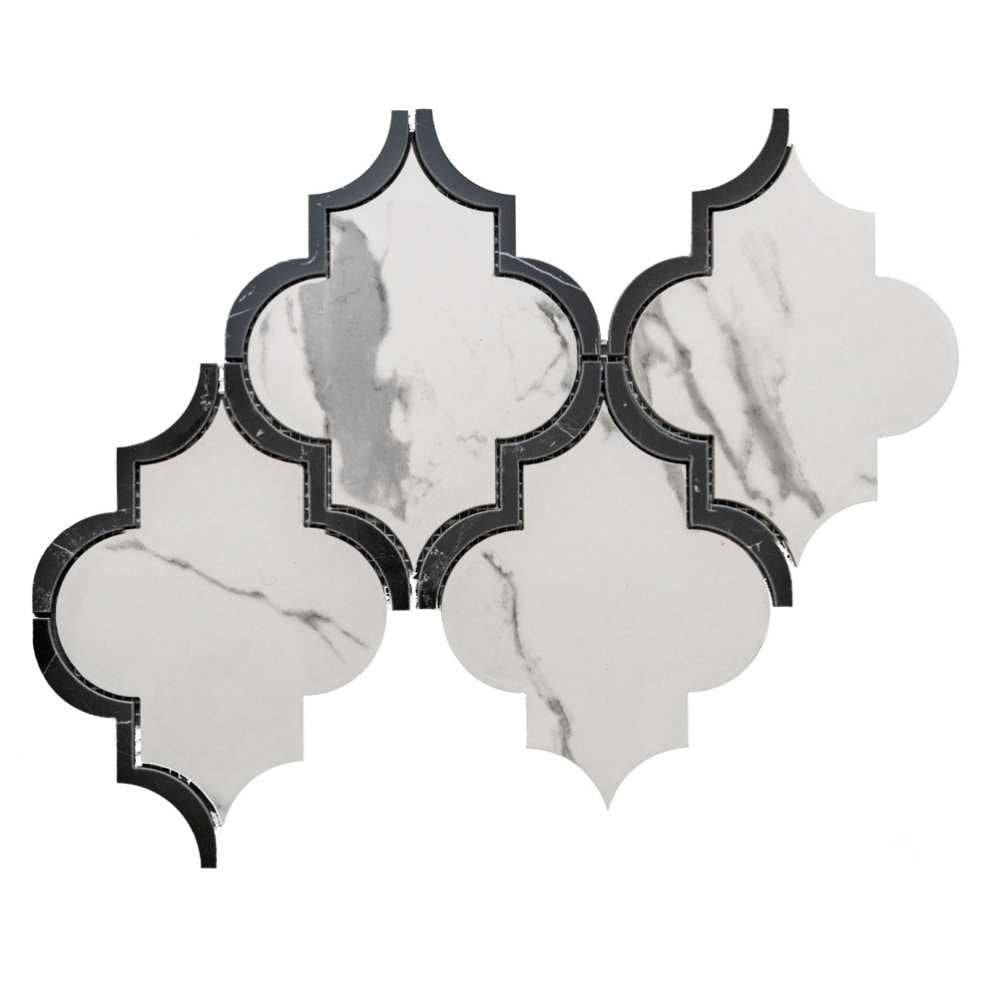 The Tile Life Stately Lantern 9" x 14" Calacatta Polished Porcelain Mosaic Tile, 1 Sheet