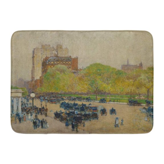 GODPOK Blue Spring Morning in The Heart of City by Childe Hassam 1890 99 American Painting Oil on Canvas Green Rug Doormat Bath Mat 23.6x15.7 inch