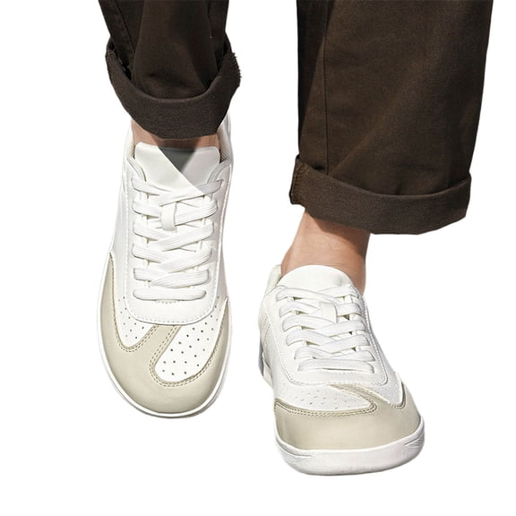 Men's Dress Sneakers, Leather Fashion Sneakers for Men Oxfords Classic Handmade Comfortable Lace Up Platform Flat Sneakers Tennis Retro Shoes