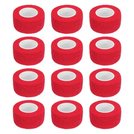 12 Pack Elastic Cohesive Bandage Wrap 1 Inch x 5 Yards Breathable Self Adhesive Athletic Tape Roll Red