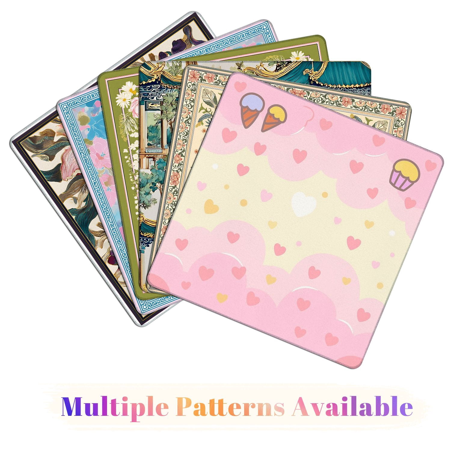 Mahjong Mat 31.5" x 31.5" Cute Pastel Pink Ice Cream Cupcake Hearts Clouds Non-Slip Noise Reduction American Mahjong Tiles Table Cover for Dominoes Poker Card Board Games Gift