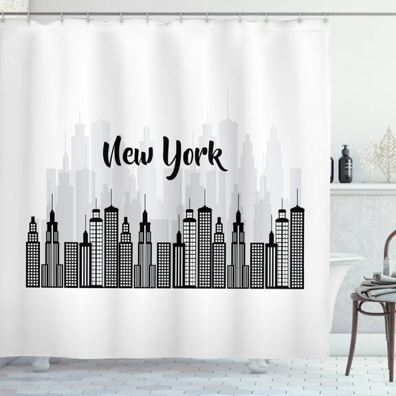 Ambesonne NYC Scene Shower Curtain, Monochrome and Modern, 69"Wx84"L, Charcoal Grey White