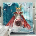 thumbnail image 2 of Funny Cat Shower Curtain, Cute Cool Cat Riding Shark Nautical Teal Ocean Wave Shower Curtains for Bathroom, Fun Animal Kids Waterproof Fabric Bath Curtain Children Home Bathroom Decorations,72X72in, 2 of 5