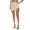 thumbnail image 3 of VUPSGEZ Women's Pu Skirt New Zipper Hip Skirt Asymmetrical Slit Leather Skirt Skirt (Beige,XXL), 3 of 5