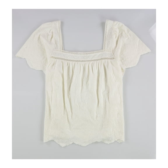 Lucky Brand Womens Embroidered Tunic Blouse, Off-White, Large