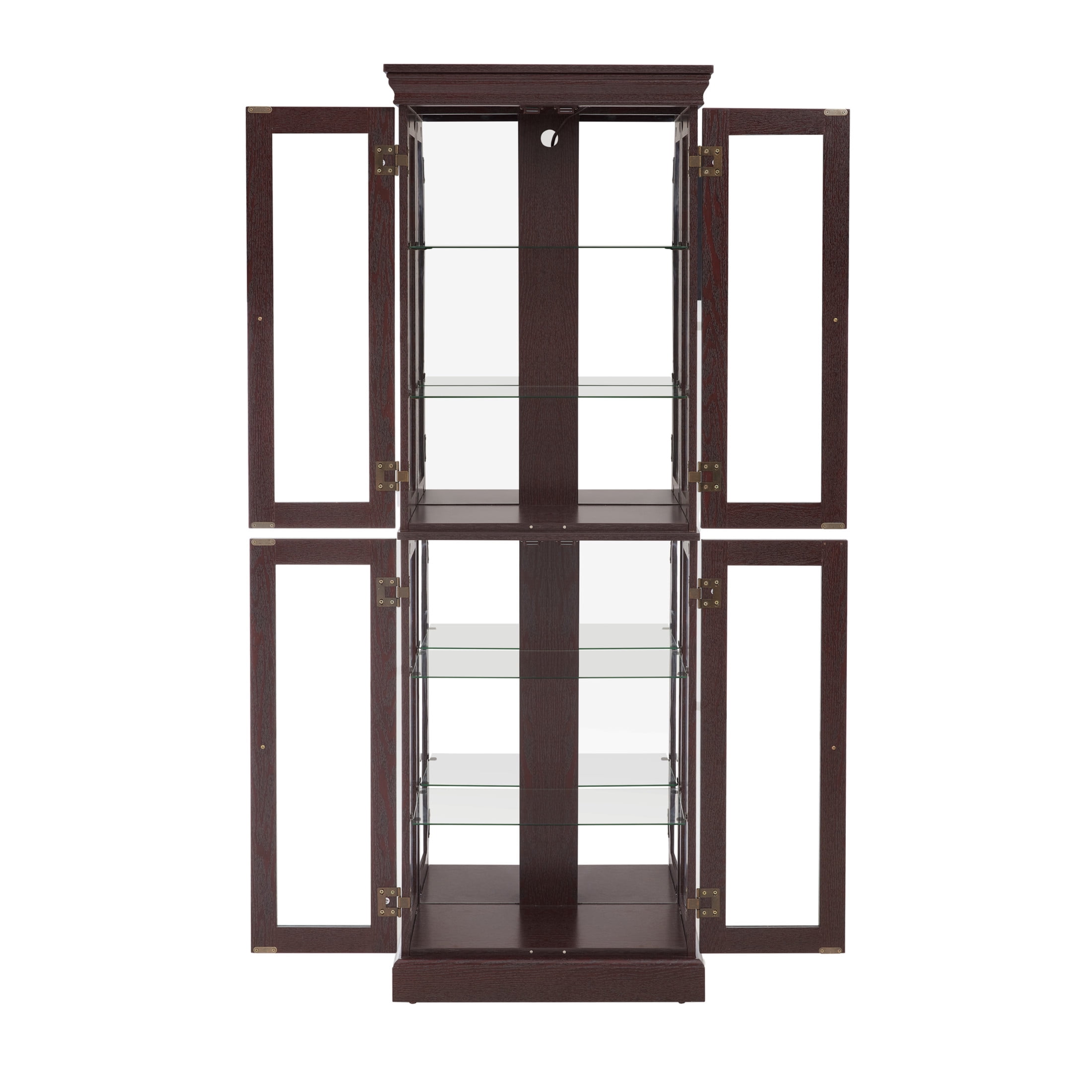 Noble House Graham Lighted Glass Curio Display Cabinet, 6-Tier Adjustable Shelves, Pantry Cupboard, Dark Cherry
