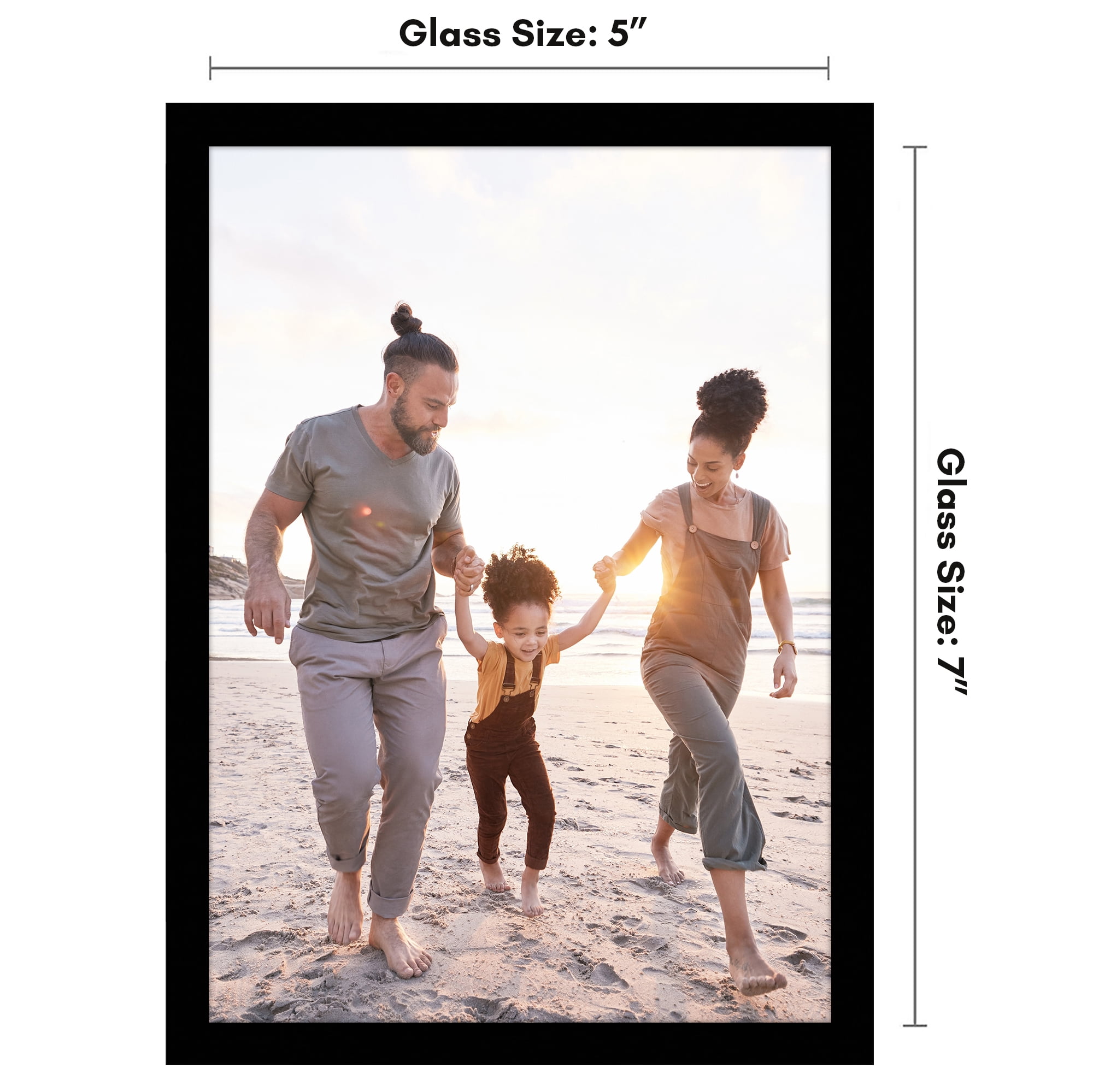 Americanflat 5x7 Picture Frame with Shatter-Resistant Glass Streamline Collection Thin Border Photo - Black