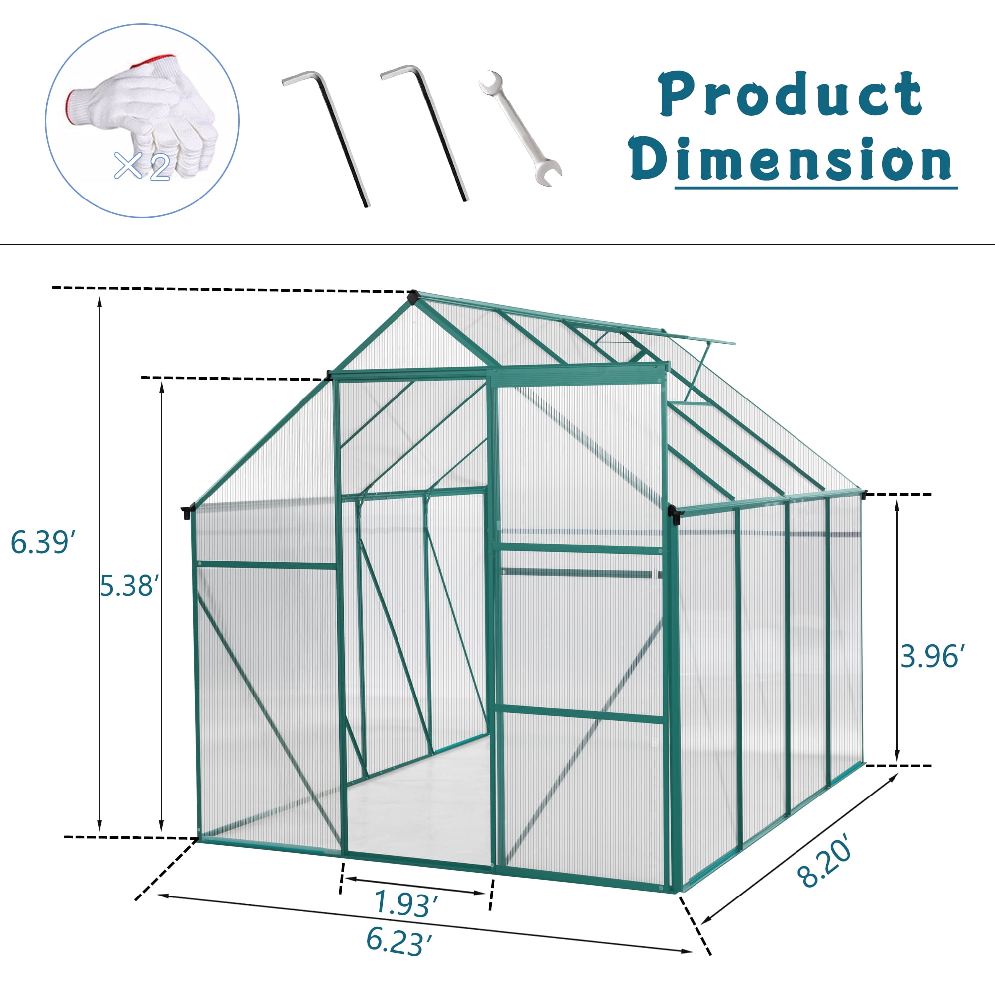 IMagacFun 6x8 Polycarbonate Greenhouse Heavy Duty Walk-in Greenhouse with Sliding Door and Aluminum Frame for Outdoor Garden Backyard Green