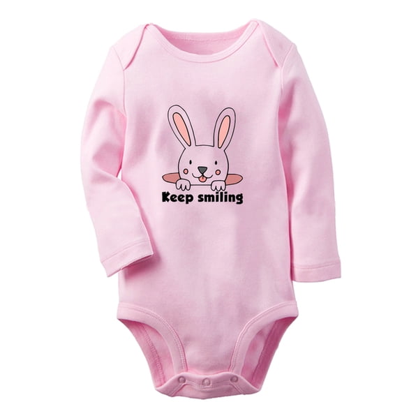 iDzn Keep Smiling Funny Rompers, Newborn Baby Unisex Bodysuits, Infant Animal Rabbit Graphic Jumpsuits, Toddler Kids Long Sleeve Oufits (Pink, 0-6 Months)