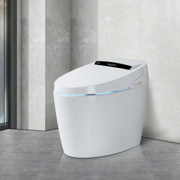 Smart Toilets,Portable toilet with Heated Bidet Seat,Tankless Toilets with bidet built,Automatic Flip Cover, Bidet toilet with Dryer and Warm Water,White