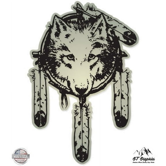 Wolf Native American Dream Catcher - 3" Vinyl Sticker - For Car Laptop I-Pad Phone Helmet Hard Hat - Waterproof Decal
