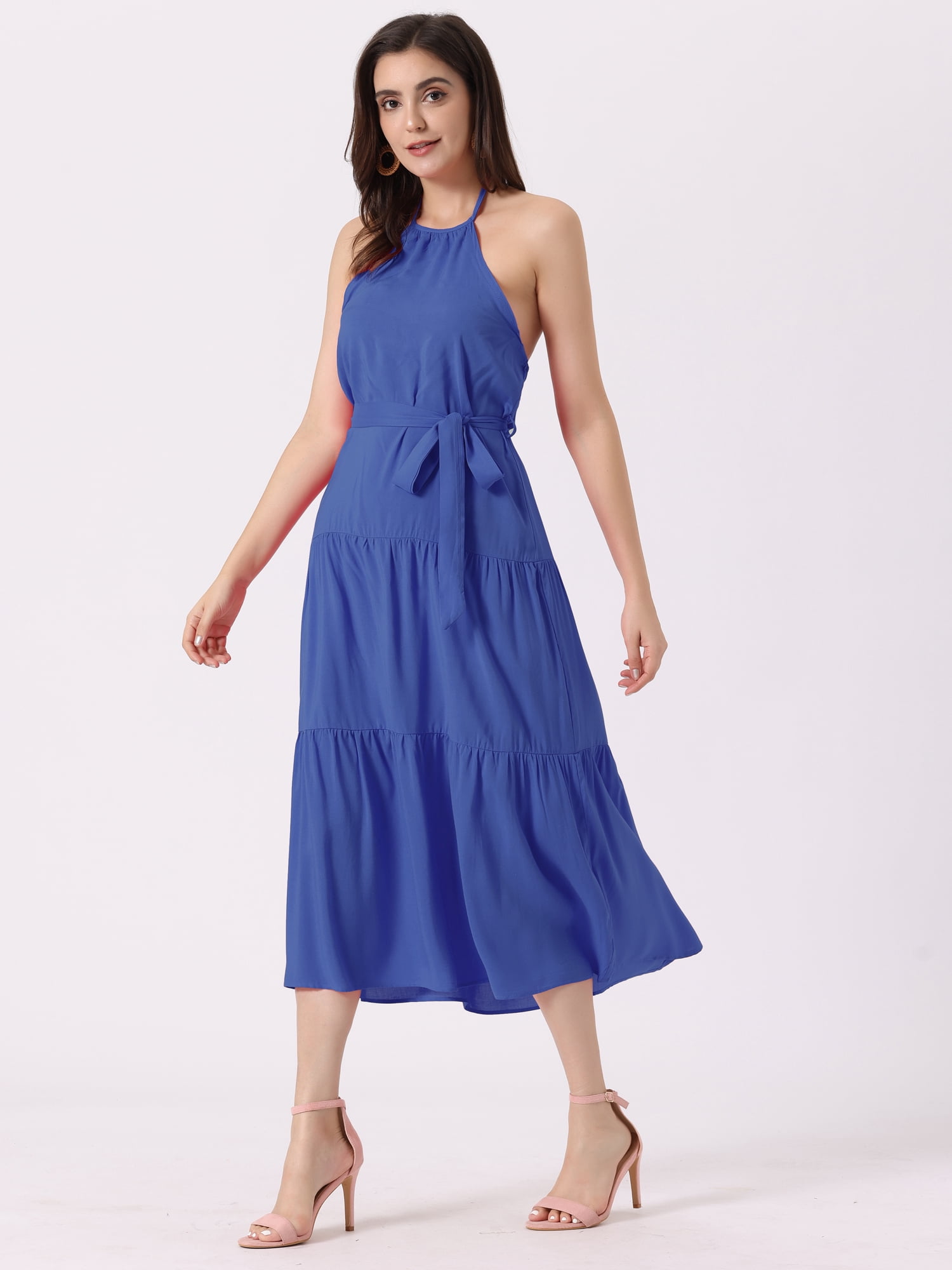 Unique Bargains Women's Solid Color Loose Swing Casual Sleeveless A-Line Summer Dress XS Royal Blue
