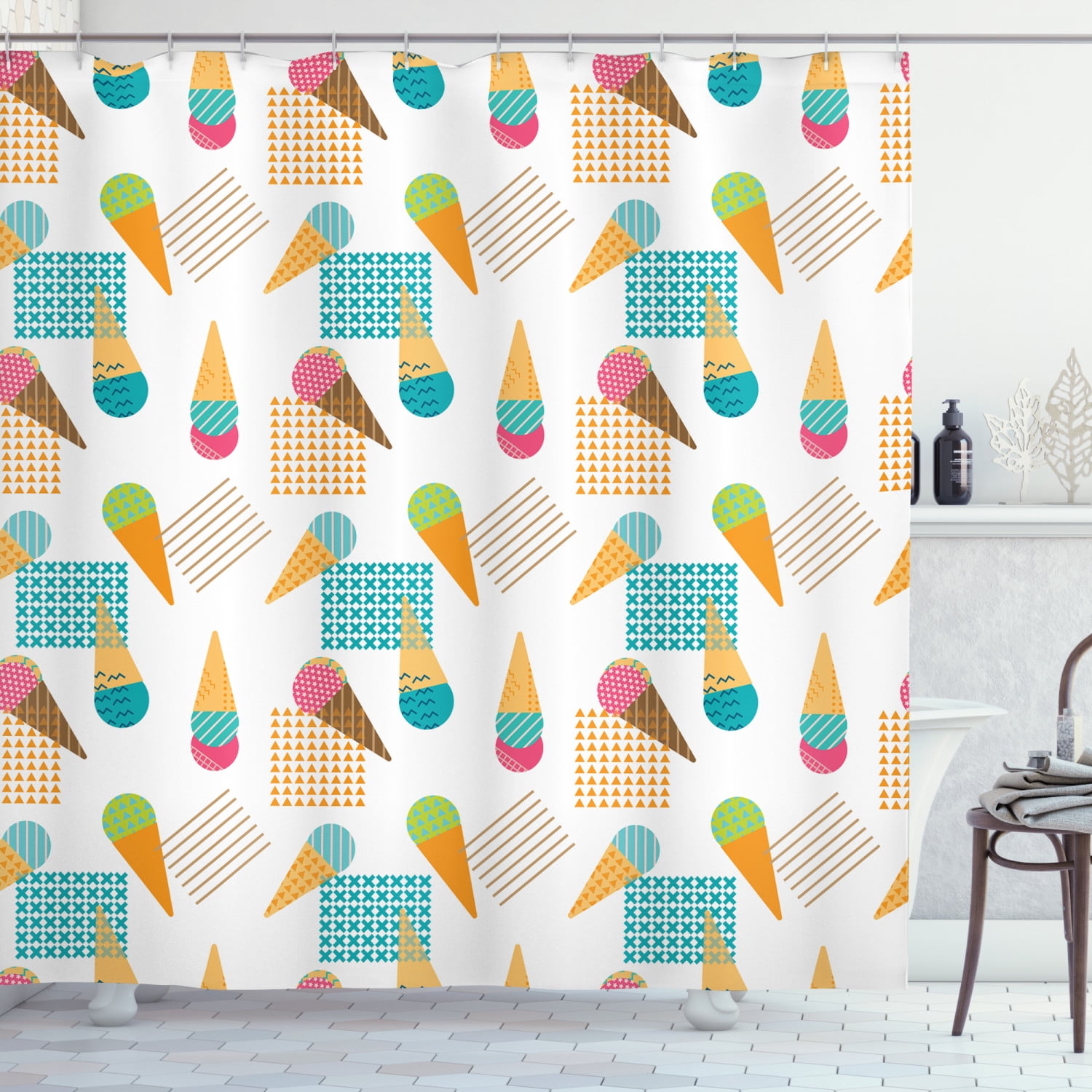 Details about   Sweet Ice Cream Pattern Shower Curtain Fabric Decor Set with Hooks 4 Sizes 