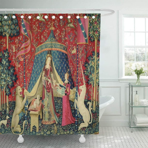 Cynlon Medieval Vintage Lady And Unicorn Her Him European Bathroom Decor Bath Shower Curtain 60x72 Inch Com Cynlon Medieval Vintage Lady And, Medieval Tapestry Shower Curtain