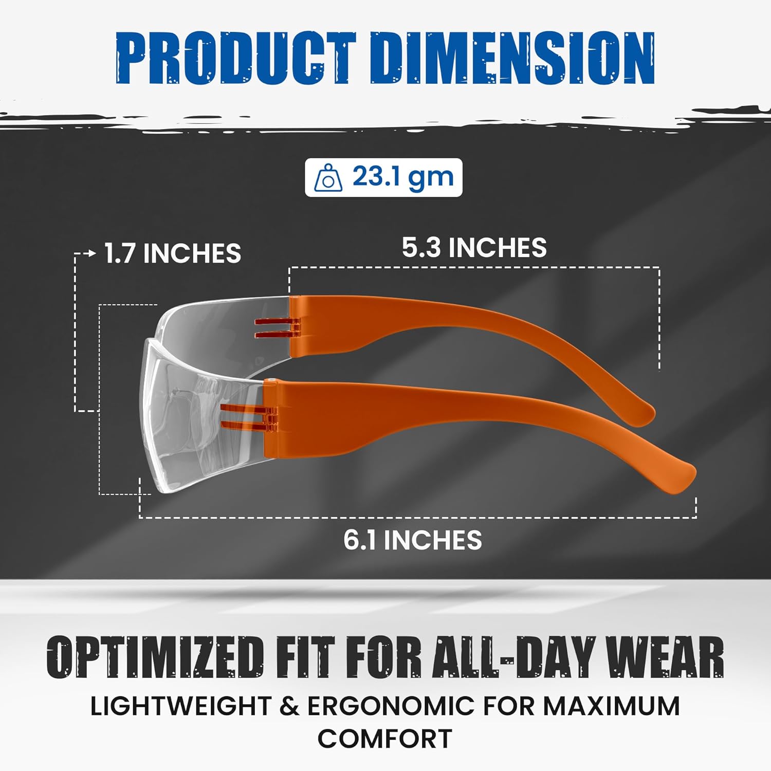 Rugged Blue Diablo Safety Glasses - Orange Frame -12 Pack | Clear Lens Protective Eyewear | Lightweight Frameless Design | Scratch-Resistant Lens for Work Construction Lab and Industrial Use
