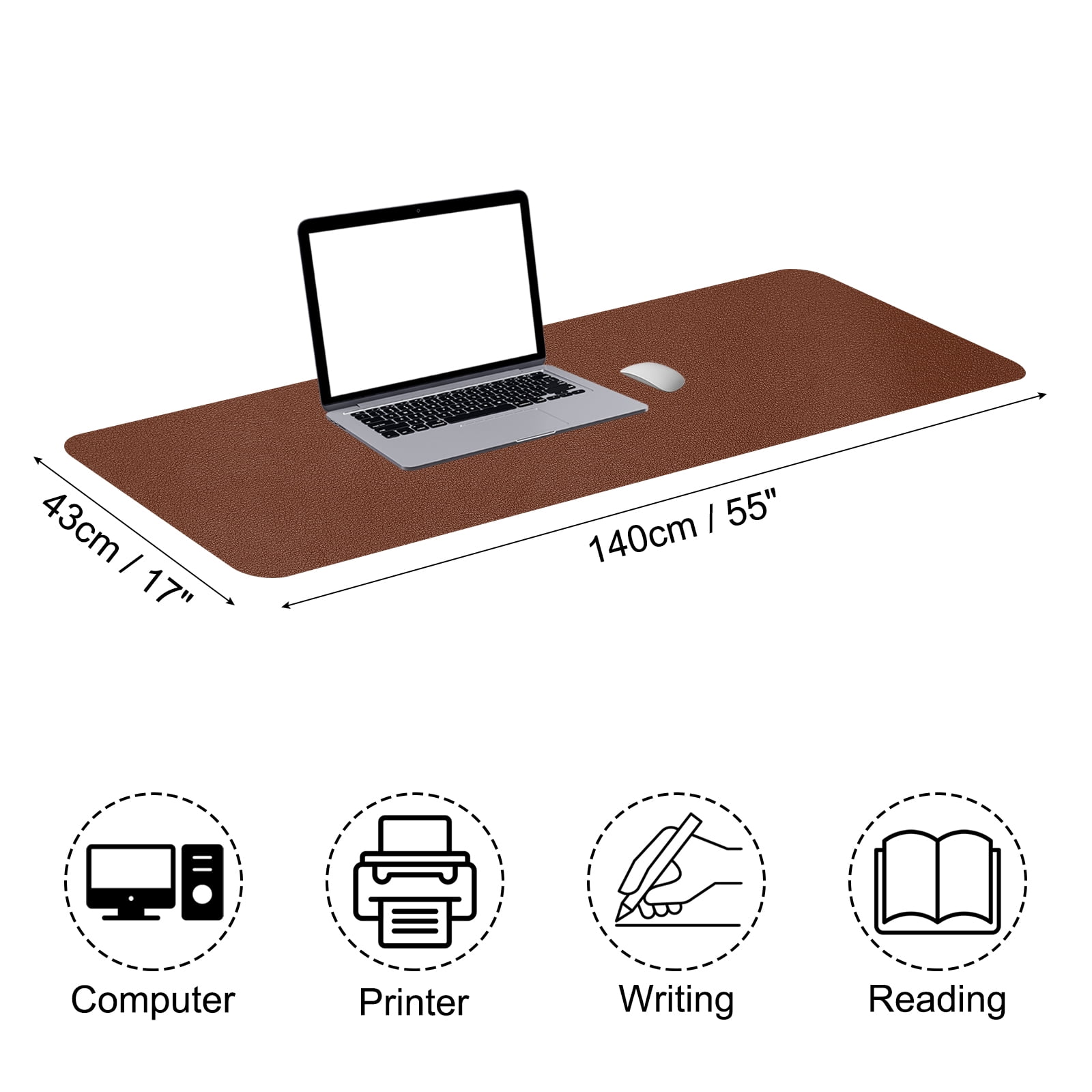 Uxcell 55"x17" Large Desk Mat, PU Leather Dual Side Large Desk Pad, Dark Brown