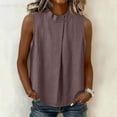 thumbnail image 2 of MOJOGO Tank Tops for Women Mock Neck Sleeveless Blouse Textured Cotton Linen Blend A Line Shirts Casual Office Summer Outfits, 2 of 6