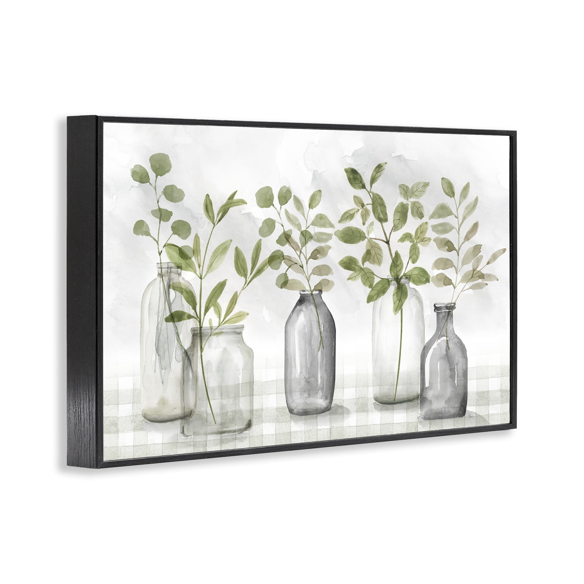 Stupell Industries Greenery Leaves in Vases Black Framed Giclee Art, design by Nan