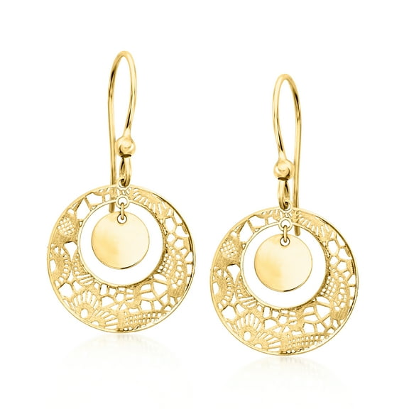Ross-Simons Italian 18kt Yellow Gold Filigree Circle Drop Earrings, Women's, Adult